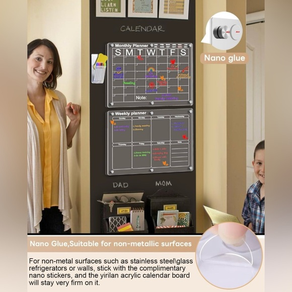 Yirilan Acrylic Calendar for Fridge, Clear Dry Erase Board for Refrigerator - Picture 2 of 6